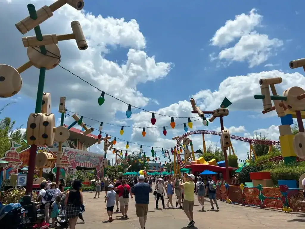 Toy Story Land, Hollywood Studios, on our budget trip to Disney World using points and Cash Back apps 