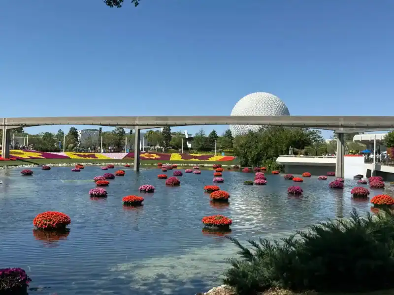 Epcot scenery which is walkable from Marriott Swan Reserve, Swan and Dolphin hotels using points